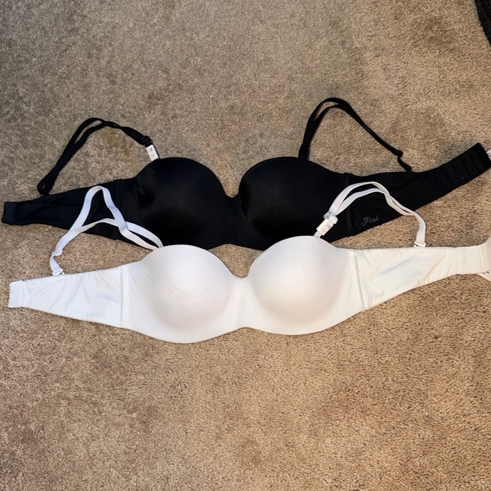 Victoria’s Secret PINK (2) STRAPLESS PUSH UP BRAS - BLACK / WHITE